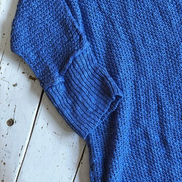 Esley Blue Lightweight Knit Sweater M/L V-Neck Dolman Sleeve Textured Pullover - Picture 6 of 8